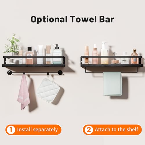 Bathroom Shelves with Towel Bar, Wood &Metal Frame, 2 Pack(Black) | Floating Shelves for Bathroom, Kitchen, Living Room, Bedroom - color: Black