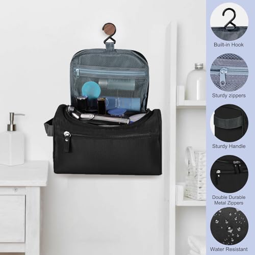 Hanging Toiletry Bag for Women and Men Traveling Makeup Large Capacity Cosmetics Portable Dopp Kit Storage Organizer Bag with Hanging Hook for Toiletries Brushes Shaving Tools (Black) - color: Black