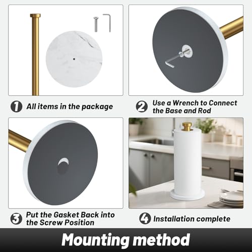 VEHHE Marble Paper Towel Holder for Kitchen Countertop, Standing Paper Towel Stand with Weighted Base & EVA Non-Slip Pad, for Bathroom or Kitchen (Gold) - color: Marble Base | Gold
