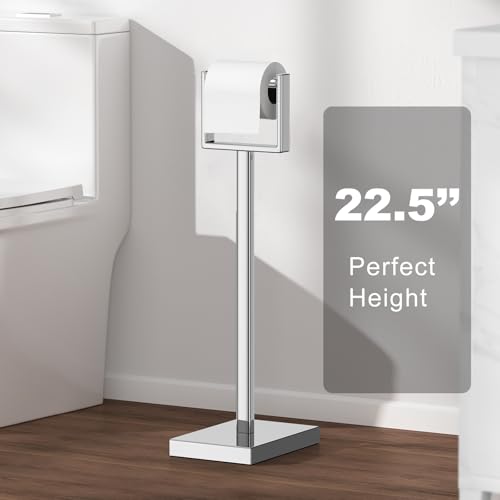 Silver Toilet Paper Holder Stand，Stainless Steel Toilet Paper Holder Free Standing，Stable Weighted Base Floor Tissue Roll Holder for Bathroom，Modern Pivoting Toilet Paper Stand - color: Silver