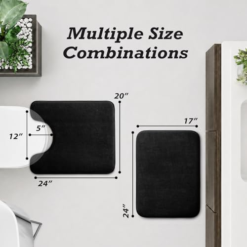 HUXMEYSON Bathroom Rugs Sets 2 Piece, Non-Slip & Quick Dry Bath Mat Set, Ultra Soft Velvet Bath Rugs for Bathroom, Toilet and Shower Floor, Black - color: Black, size: 17"x24"+U Shape 20"x24"