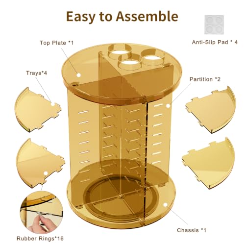 Rotating Makeup Organizer, DIY 8 Adjustable Layers Spinning Skincare Storage, Cosmetic Display Case with Brush Holder and Perfume Tray, Multi-Function Vanity Bathroom Countertop Organizer Clear Gold - color: Clear Gold
