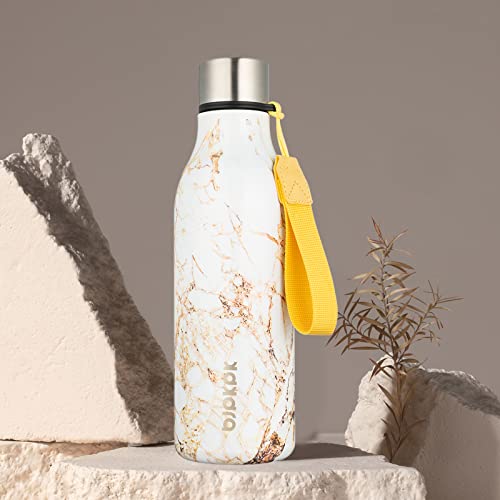 BJPKPK Insulated Water Bottles, 18 oz Stainless Steel Metal Water Bottle with Strap, BPA Free Leak Proof Jugs, Mugs, Flasks, Reusable Thermal Flasks for Sports & Travel, Marble-Amber - color: Marble-Amber, size: 18 Ounces, style: 18oz