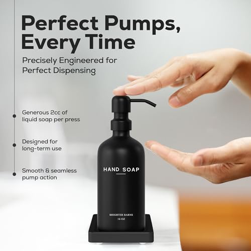 Black Glass Soap and Lotion Dispenser Set with Tray by Brighter Barns - Hand Soap Dispenser Bathroom Set & Stainless Steel Pump for Home - Modern Bathroom Accessories, Modern Decor (Black) - color: Black Sl