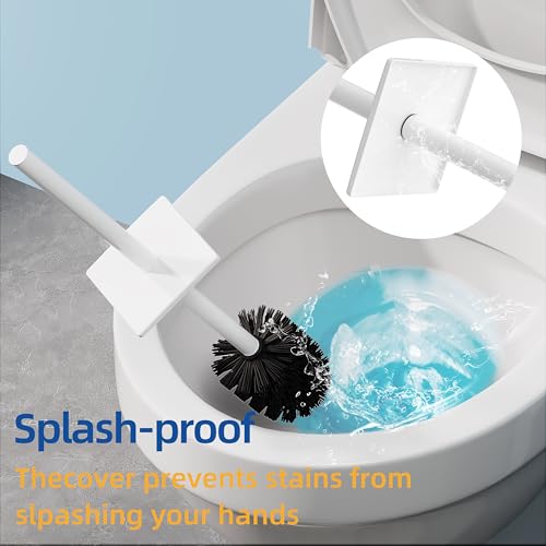 RUACQ Toilet Brush and Holder Set 2pcs,Square Toilet Bowl Brush for Bathroom with 304 Stainless Steel Handle Toilet Cleaner Brush with Durable Scrubbing Bristles,Splash-Proof (White) - color: White, size: 2 packs
