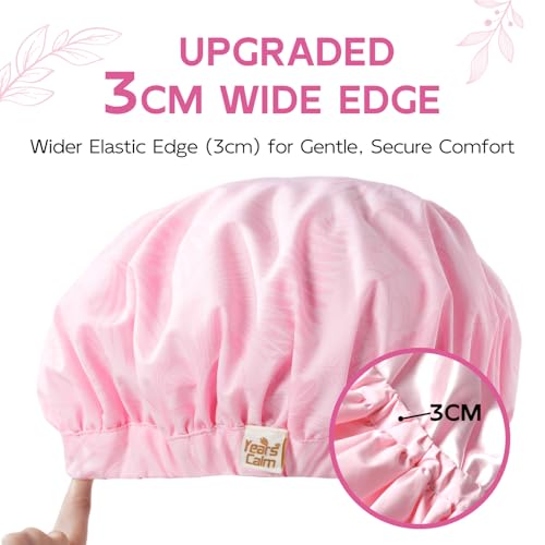 Years Calm Luxury Shower Cap for Women, Color Changing Shower Cap Reusable Waterproof, Flexi Satin Lined, Stylish Hair Cap for Shower, Washable Elastic Band Bath Cap for Long Hair, Braids (Pink) - color: Pink