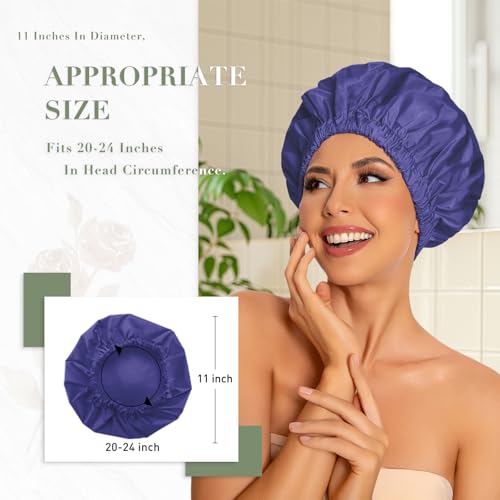 Edoneery Reusable Shower Caps for Women, Waterproof Long Hair Bonnet | Washable Design, Wide Elastic Band, Large Fit, Holds Long Hair, Braids Friendly, Bath Accessories, Spa, Travel - color: Dark Blue Purple
