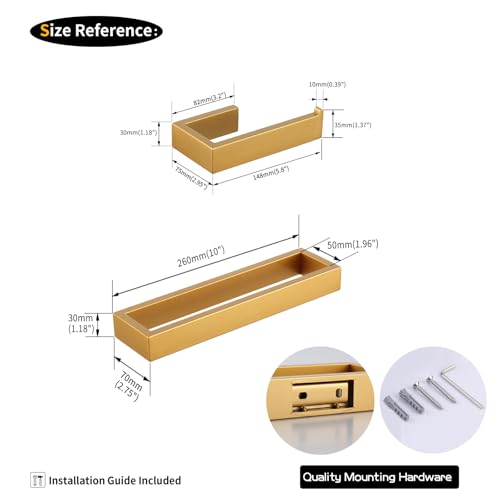 GERZWY Bathroom 2-Piece Accessory Set Gold Stainless Steel Toilet Paper Holder Towel Ring Wall Mount - color: Champagne Gold