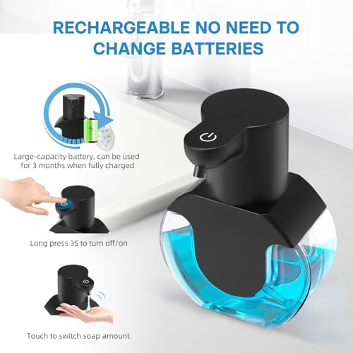 2 Pack Automatic Soap Dispenser Touchless,14.2oz/420ML Auto Liquid Soap Dispenser,Rechargeabled Wall Mounted Smart Pump for Bathroom Kitchen - color: Black, style: 2 Pack Liquid