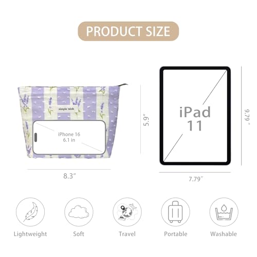 Wudygirl Floral Makeup Bag Travel Cosmetic Bag for Women Small Makeup Pouch with Zipper Cosmetic Pouch Handbag Aesthetic 8.3" x 5.9"(Purple Bellflower) - color: Purple Bellflower