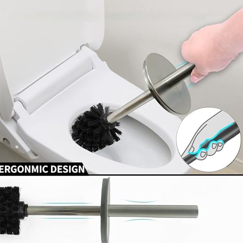 Vince Camuto Toilet Bowl Brush with Holder, Durable Bathroom Cleaning Tool, Modern Design for Easy Toilet Maintenance, Bathroom Cleaner Brush for Efficient Cleaning and Hygiene - color: Brushed Nickel