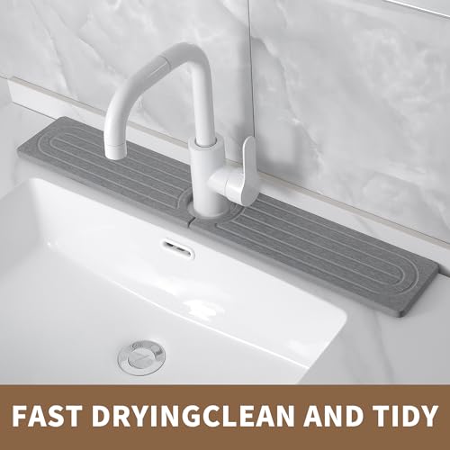 Diatomite Faucet Mat for Kitchen Sink, Quick-Dry Stone-Like Sink Mat, Flat Lay Absorbent Countertop Drying Mat for Faucet Area, Hard Diatomite Mat, Gray, 23.6 x 4 in - color: Gray2