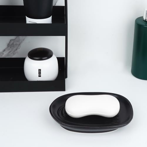 2 Pack Soap Holder for Bathroom Shower, Ceramic Soap Tray for Bar Soap Sponge, Abstract Style Soap Dish Soap Saver Tray for Vanity, Kitchen Sink (Black & White)