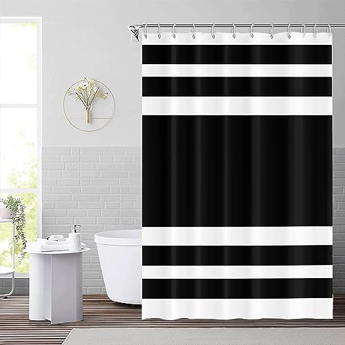 60x72inch Black and White Striped Shower Curtain Casual Style Stripes Modern Minimalist Bath Curtain for Home Concise Stall Bathroom Bathtub with Hooks Waterproof Fabric Polyester - color: Black White, size: 60"W x 72"L (Pack of 1)