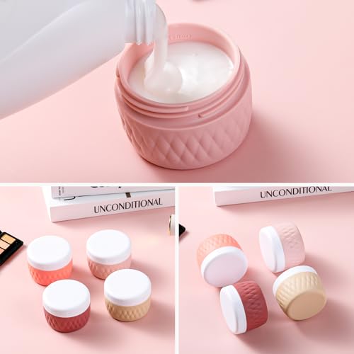Kuangre Travel Containers for Toiletries, Silicone Cream Jars BPA-Free, TSA Approved 3oz Travel Size Containers, Leak-proof Silicone Jars with Lid for Cosmetic Face Hand Body Cream (4 Pack) - color: Terracotta, size: 3 Ounces