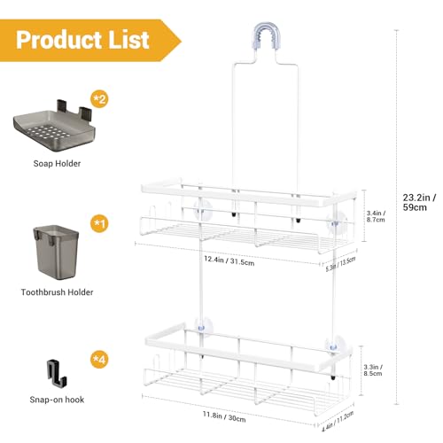 AKTECKE Shower Caddy Hanging Bathroom Organizer: Rustproof Shelf for Inside Shower - No Drilling Racks Over Showerhead - Bath Shelves for Shampoo Soap - color: White