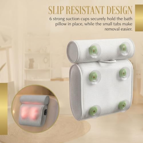 MONET Massaging Bath Pillow — Shiatsu Neck and Back Massager for Tub with 2 Speeds — IPX8 Waterproof Deep Kneading Comfort — 4 Massage Nodes USB-C Rechargeable — Spa Gift for Women — Fits All Tubs