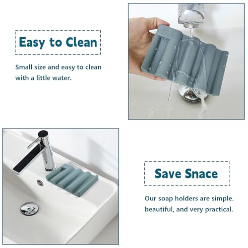 Silicone Soap Dish,Self Draining Soap Holder Perfect for Shower,Bathroom Sink,Kitchen Sink & Travel,Non-Slip Bar Soap Holder Extend Soap Life,Keep Soap Bars Dry & Easy Cleaning Green-2Pcs - color: Green-2pcs