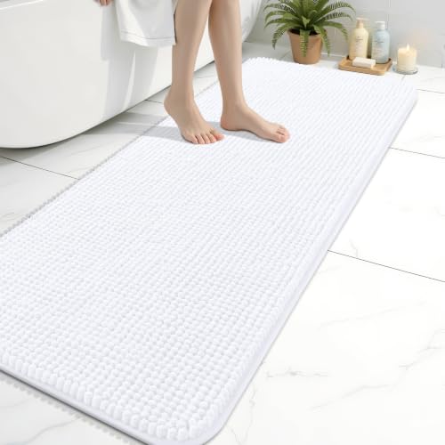 Arotive Bathroom Rugs 59" x 20", Ultra Soft Absorbent Chenille Bath Rugs, Rubber Backing, Machine Washable Bath Mats for Bathroom Floor, Tub and Shower, Home Decor Accessories, White - color: White, size: 59" X 20"