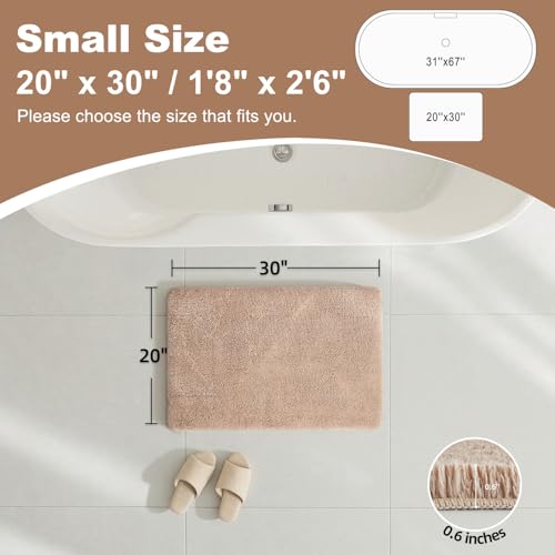 TYUU Beige Bathroom Rugs, Ultra Soft Bath Rugs Non Slip Washable, Super Absorbent Quick Dry Bath Mat with Rubber Backing for Bathroom Floor, Shower, or Sink, Beige 20" x 30" - color: Beige, size: 20" x 30"