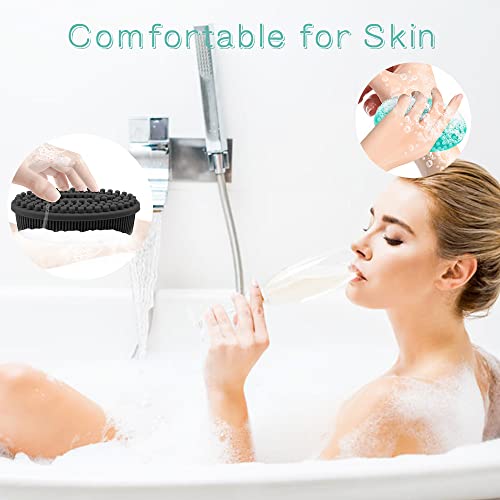 3 Pack Silicone Body Scrubber, Soft Silicone Loofah Exfoliating Body Scrubber, Silicone Body Brush Bath Shower Scrubber for Body, 2 in 1 Bath and Shampoo Wash Brush for Skin Exfoliation Men Women - size: Black+Blue+Green