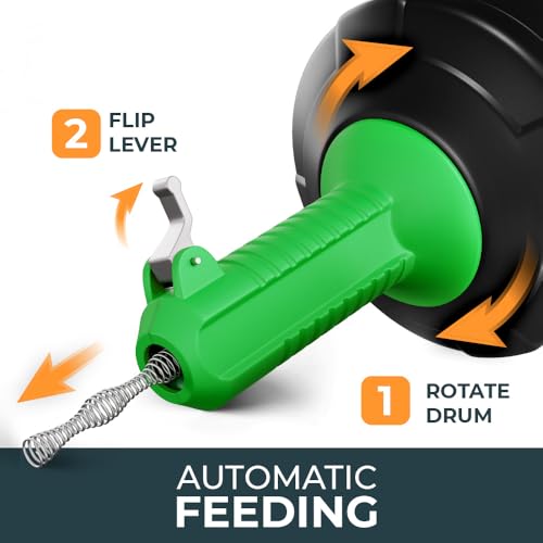 MEISTERFAKTUR drain snake [25 FT] - Auto Feed - Ideal plumbing snake for sink and drain unblocking - Solid drain auger for real DYIs! - color: 25 Ft