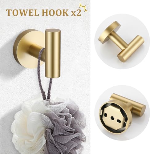 TURS Brushed Gold 5 Piece Bathroom Hardware Set, SUS304 Stainless Steel 24 Inch Bath Towel Bar Set, Round Bathroom Accessories Kit Wall Mounted - color: Brusehd Dark Gold