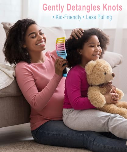KTKUDY Detangling Brush Boar Bristles Hairbrush Make Hair Shiny & Healthier Curved and Vented Detangler Brush for Women Men Kids Wet & Dry Hair - color: Blue-Pink-Yellow Gradient
