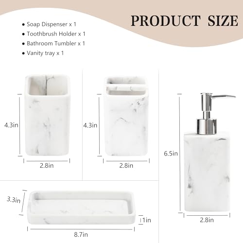 YMXYJM Bathroom Accessories Set, 4 Pcs Bathroom Accessory Set, Soap Dispenser, Toothbrush Holder, Qtip Holder Set, Bathroom Sets Complete, Bathroom Sink Set for Modern Home Decor, White - style: White