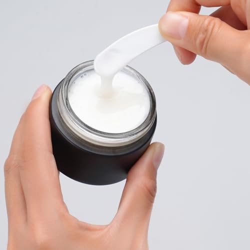 OverNews 4PCS 2oz Glass Jar Travel Size, Empty Cosmetic Lotion Container with Black Lid & Spatula, Small Mini Jar for Beauty (Black) - color: Black, size: 4