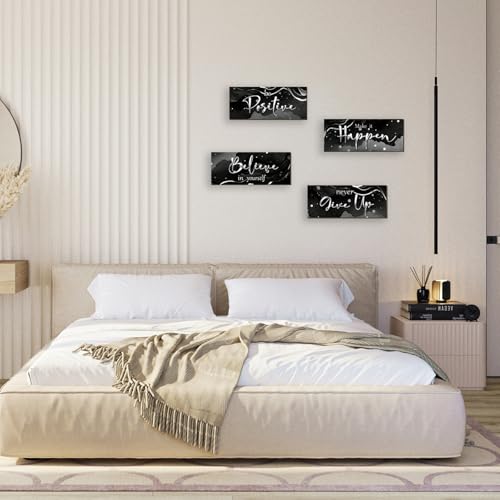 4 Piece Black And Silver Bathroom Decor Motivational Silver Wall Art Abstract Women’s Office Decor Inspirational Wooden Signs Black Bathroom Accessories for Home Bedroom Office 10X4 Inch - color: Black