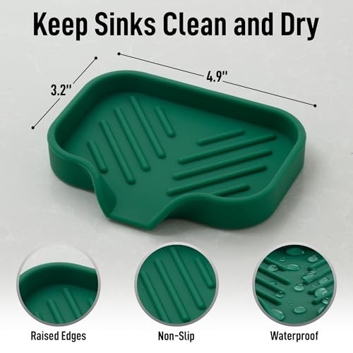 Zulay Kitchen Small Silicone Sponge Holder (4.9x3.3”) – Space-Saving Sink Organizer Tray for Sponge, Soap, Brush & More – Compact Non-Slip Dish for Kitchen & Bathroom Countertops (Pine Green) - color: Pine Green (Small), size: Small (4.9x3.3)