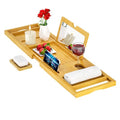 Premium Bathtub Tray Caddy with Makeup Mirror Bamboo - Bath Tray Expandable- Unique House Warming Gifts, New Home, Anniversary & Wedding Gifts for Couple, Bridal Shower Gift for Wome - color: Bamboo