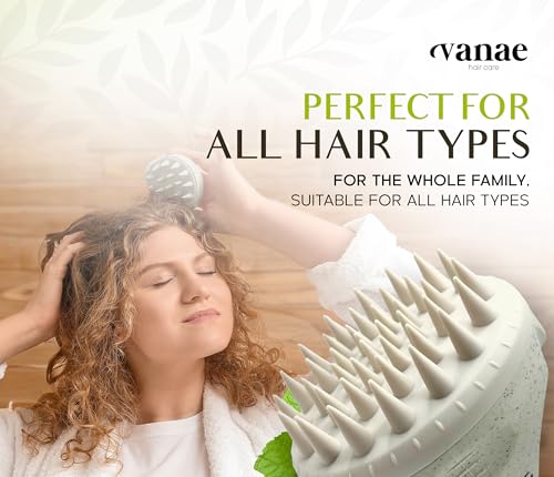 Vanae Shampoo Brush - Scalp Massager Hair Growth, Ergonomic Scalp Scrubber, Silica and ABS Brush for All Hair Types, Promotes Blood Circulation, Reduces Dandruff, Eco Responsible, Antimicrobial