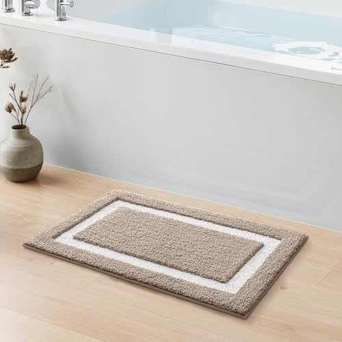 Color&Geometry Small Bathroom Rugs 16x24, Extra Soft Absorbent Microfiber Bath Rug, Non-Slip Bathroom mat, Washable Plush Bath Mats for Bathroom, Shower, Bathtub, Laundry, Khaki White - color: K, size: 16"x24"（small）