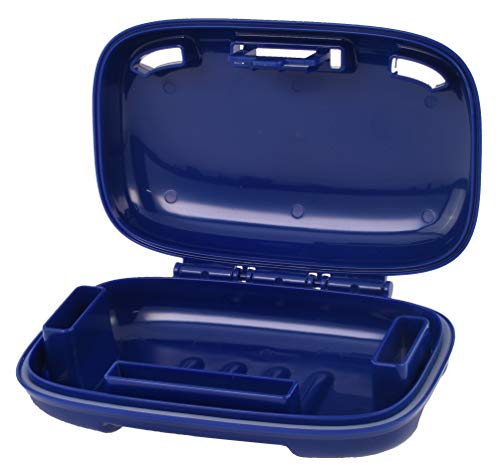 PORTINEER Carry-Dri MAX Bar Soap Holder Box Container - Case Vents Dries Bar And Doesn't Leak - Travel Dish For Home School Gym Travel Hiking - Patented Container Design - Blue