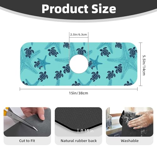 Summer Sea Turtle Ocean 15" X 5.5" Kitchen Sink Splash Guard Faucet Faucet Guard Draining Mat Sink Splash Guard Faucet Kitchen Bathroom - color: Summer Sea Turtle Ocean