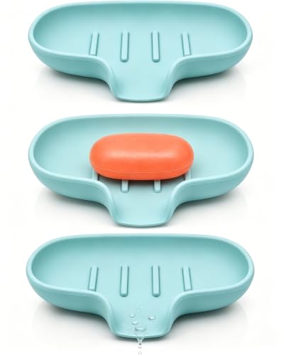 3 Pack Soap Bar Holder, AIMAIAIMAI Self Draining Soap Dish, Quick Drainage, Soap Dishes for Bathroom, Shower, Silicone Soap Tray for Kitchen, Dishwasher Safe (Green) - color: Green