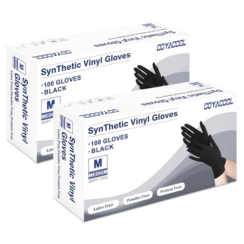 Disposable Gloves Medium, Nitrile and Vinyl Blend Material Gloves, Latex Free, 4 Mil 200 Pc Food Grade Glove for Cleaning, Food Prep, Hair Dye, Tattoo, Black - color: Black, size: Medium-200pc