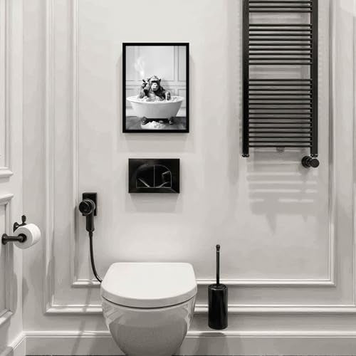 Urmoya Funny Monkey Bath Bathroom Decor Canvas Wall Art 12x16 in | Wood frame, Black and white bathroom decor, Funny chimpanzee in bathtub, Canvas print, Ready to hang - color: Chimpanzee, size: 16"L x 12"W