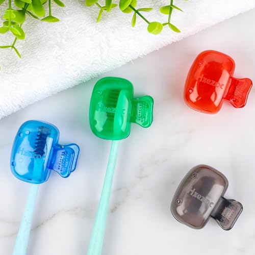 Hxezoc 4 Pack Toothbrush Covers Toothbrush Holders Toothbrush Protector Cap Brush Pod Case Protective Portable Plastic Clip for Household Travel, Camping, Bathroom, School, Business - color: Blue, Green, Grey, Red
