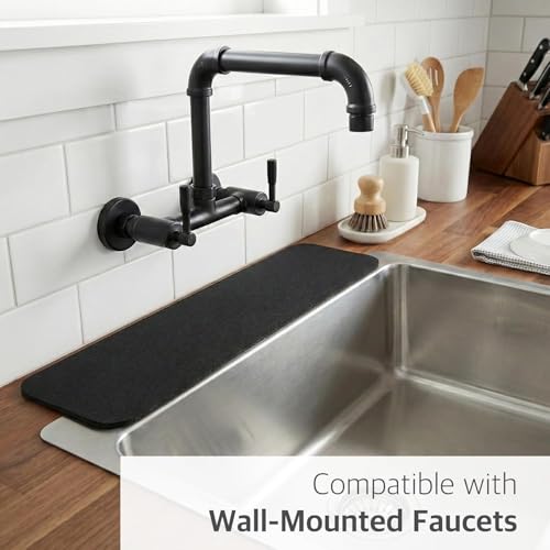 Customizable Kitchen Sink Faucet Mat: 24" Lx4 W Absorbent Splash Guard | Non-slip Fabric Rubber Mat, Cut to Fit Oval Rectangle Square Faucet & 2,3,4 Holes Irregular Sink with Soap Dispenser Air Gap - size: 24"Lx4"W -1PC