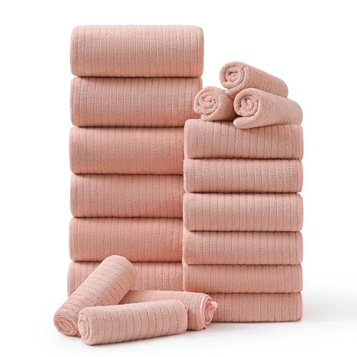 18 Piece Family Bath Towel Set Include 6 Bath Towels,6 Hand Towels and 6 Washcloths Soft Bathroom Towel with Hanging Loops,Highly Absorbent Quick Dry Towels Set for Bathroom,Hotel and Spa-Orange - color: Orange, size: 18-Piece Set