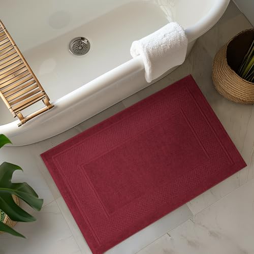 Avalon Towels Red Bath Mat - 100% Cotton Set of 4 Absorbent Bathmat - Bathroom Mats Quick Dry Bath Mats for Bathrooms (22x34 Inches) - color: Red, size: Pack of 4
