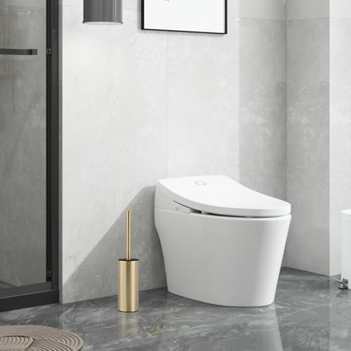 304 Stainless Steel Toilet Bowl Brush and Holder Set, Circular Floor Toilet Brush Holder, Long Handle, Bathroom Heavy-Duty Cleaner, High-End Cylinder Wall,2 Brush Head (Brushed Gold) YIGUANXIN - color: H-brushed Gold