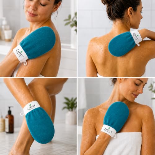 Kessa Exfoliating Mitt – Teal for Radiant Skin | Microdermabrasion, Removes dead skin, dirt and grime, spray tan removal - color: Teal Blue, size: 1 Count (Pack of 1)