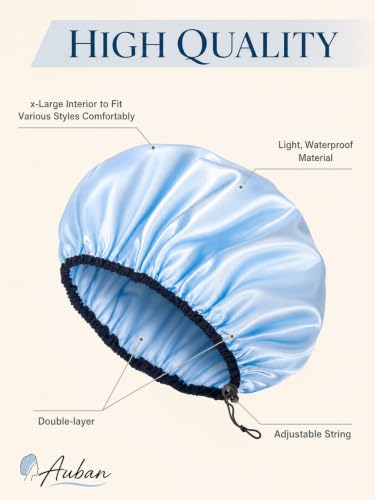 Auban Shower Cap for Women, Adjustable Reusable, Extra Large, Double-Layer Waterproof Bathing cap, Waterproof Exterior, EVA Lining, Hair Cap for All Hair lengths, 3 Colors - color: blue,pink,black