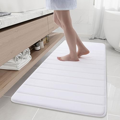 Buganda Memory Foam Bath Mat, 60" x 24", Ultra Soft Bathroom Rugs, Water Absorbent and Machine Washable Bath Rug Runner for Bathroom, Shower, and Tub, White - color: White, size: 60" X 24"