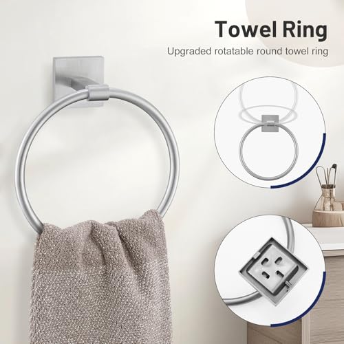 5 Pieces Bathroom Hardware Set, Brushed Nickel Towel Bar Set Includes 23.6” Towel Bar, Towel Ring Holder, Toilet Paper Holder and Two Towel Hooks, Bathroom Accessories Set SUS304 Wall Mounted - color: Brushed Nickel, size: 5 Pieces - Standard