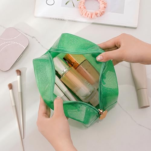 RSRSLEII Stardust Twinkle Jelly Travel Makeup & Toiletry Bag, Waterproof PVC Cosmetic Bag/Case for Women，Zipper SPF Beach Bag for Sunscreen Skincare and Daily Essentials (04Green) - color: 04Green